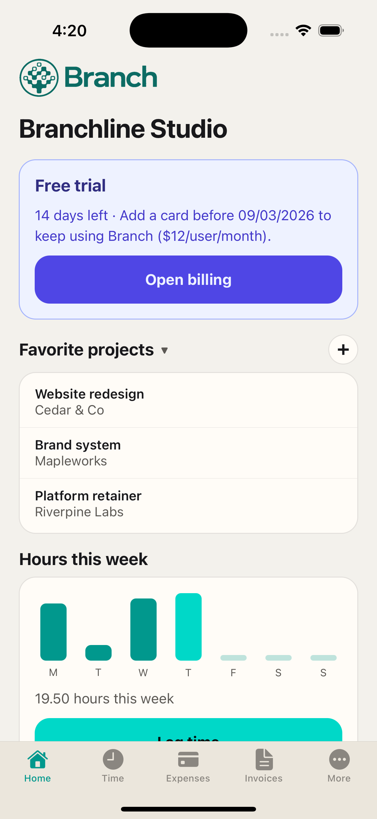 Branch mobile home with timer and week bars